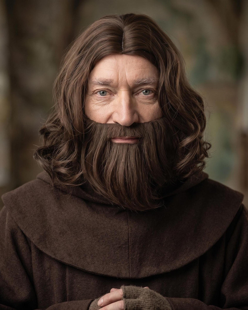 Brown Curly Beard and Wig Set | Biblical Jesus, Monk, Gladiator Cosplay Costume