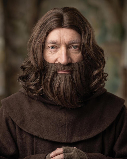 Brown Curly Beard and Wig Set | Biblical Jesus, Monk, Gladiator Cosplay Costume