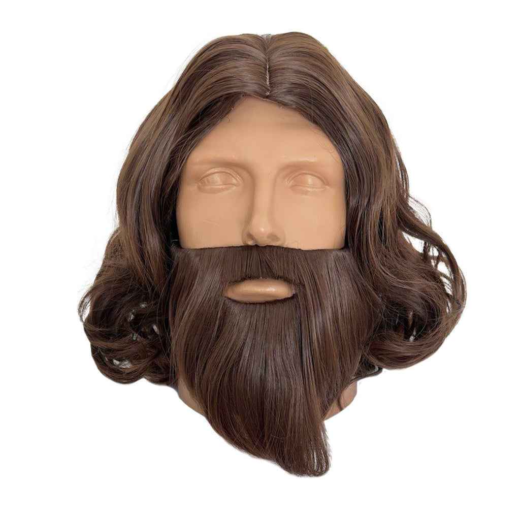 Brown Curly Beard and Wig Set | Biblical Jesus, Monk, Gladiator Cosplay Costume