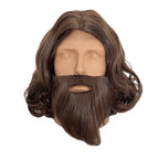 Front view of the brown beard and wig on a mannequin head
