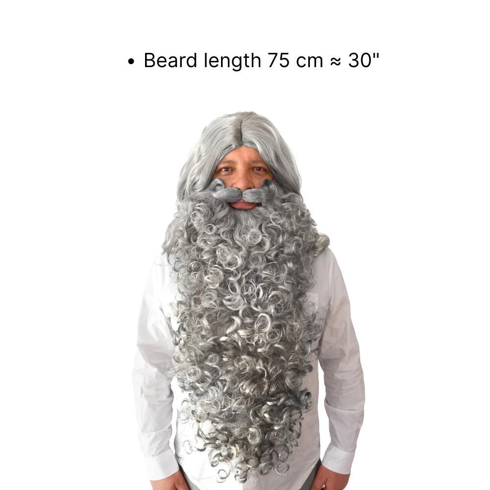 Wizard Beard Wig Set | Gandalf Merlin Druid Cosplay Costume, Santa Claus Accessory