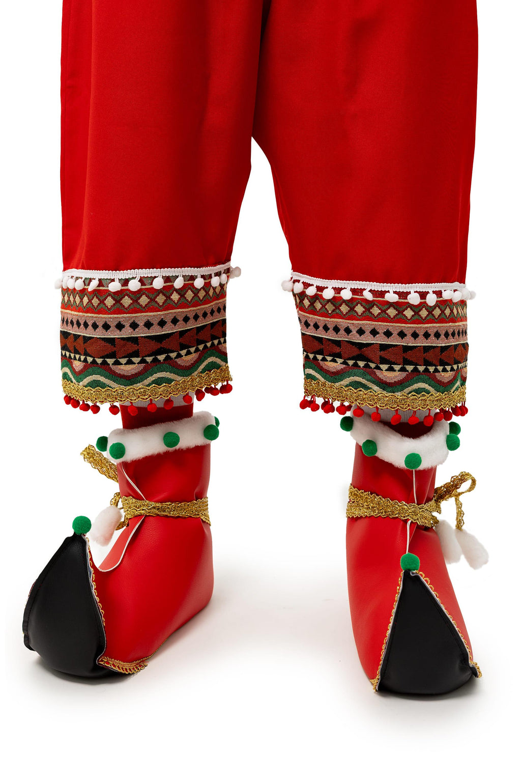 Men's Handmade Christmas Elf Costume, Folk Santa Helper Outfit, Red Green Cosplay Set