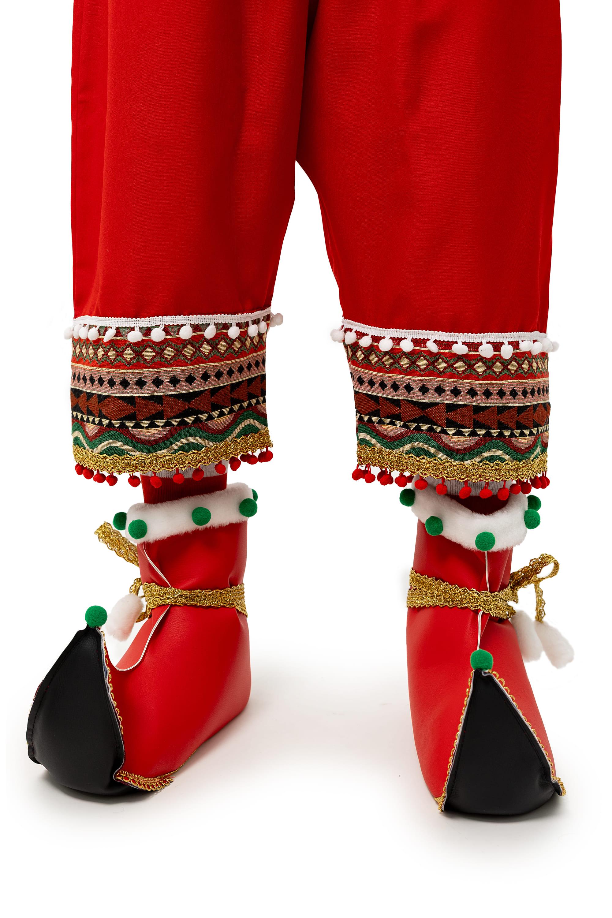 Men's Handmade Christmas Elf Costume, Folk Santa Helper Outfit, Red Green Cosplay Set